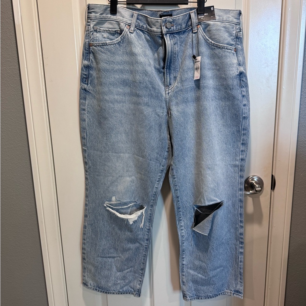 Express Light Blue Ankle Straight Woman Jeans